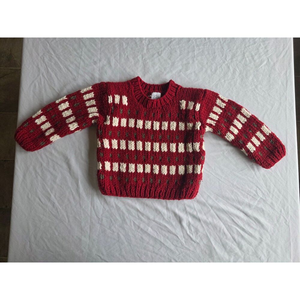 Vintage Baby Gap Chunky Knit Fair Isle Red Wool Blend Sweater (18-24 Months)